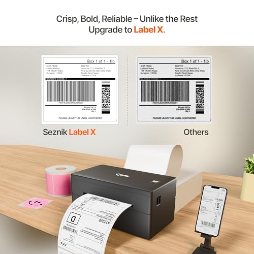 Image of SEZNIK LabelX Bluetooth Shipping Label Printer for Ecommerce | Thermal Printer, 4x6 Label,203 DPI | Wireless + USB | Free App+Software, Barcode | Android, iOS, Mac, Win | 1Yr Warranty | No SellerFlex