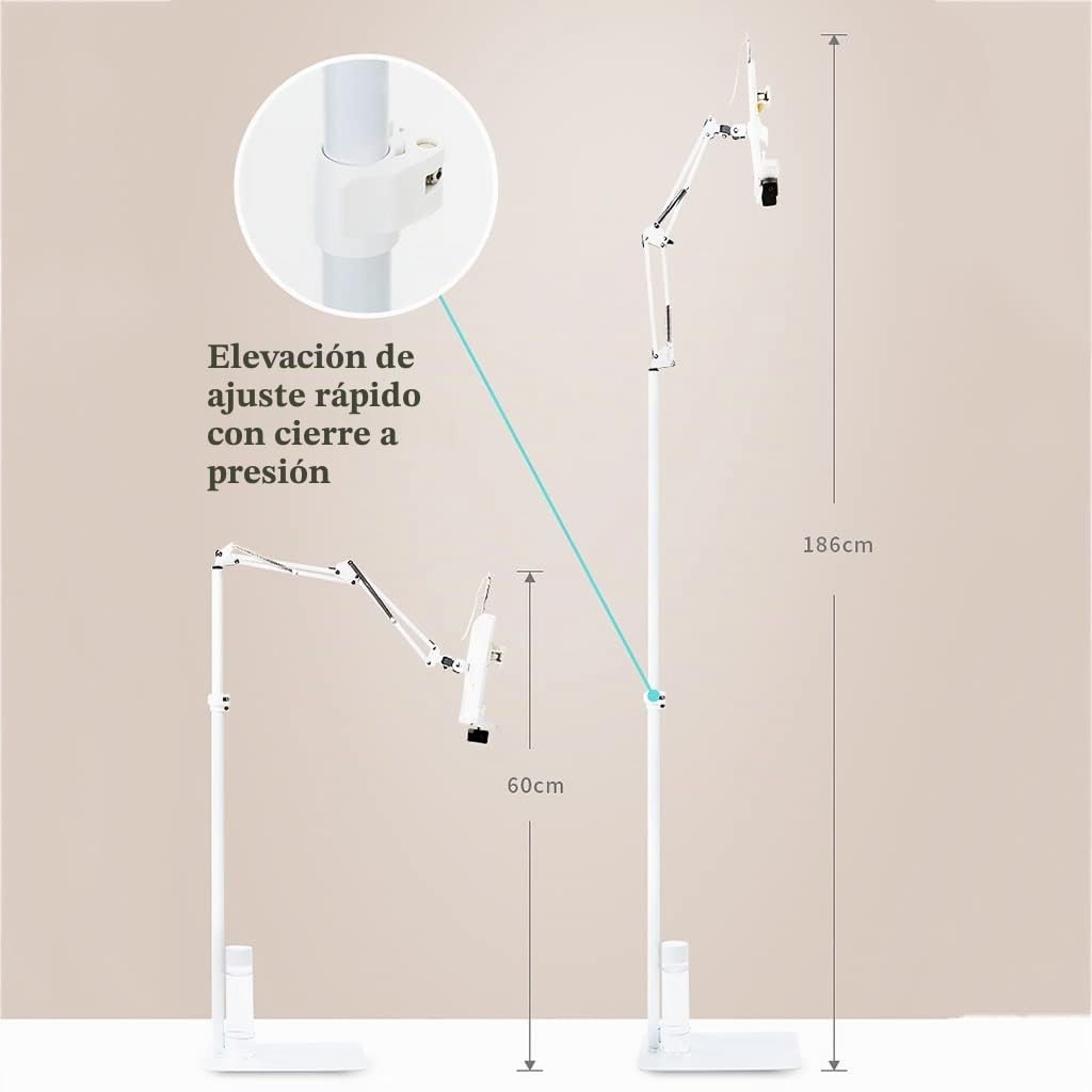 Estante de Lectura de pie con lámpara - Soporte de Lectura Ideal para Cama, Atril, Libros de Cocina - Altura Ajustable y Soporte - Soporte para Libros de Mesa con Brazo Largo