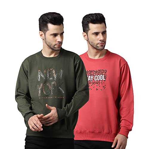 Image of Mack Jonney Fleece Round Neck Printed Sweatshirt for Men (Pack of 2)-SW 45 OLV 49 Sky 02-P