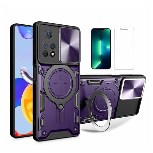 Capa para Xiaomi Poco M4 Pro 4G 6.43" capinha case à prova de choque - com protetor de tela, suporte para anel - Roxo