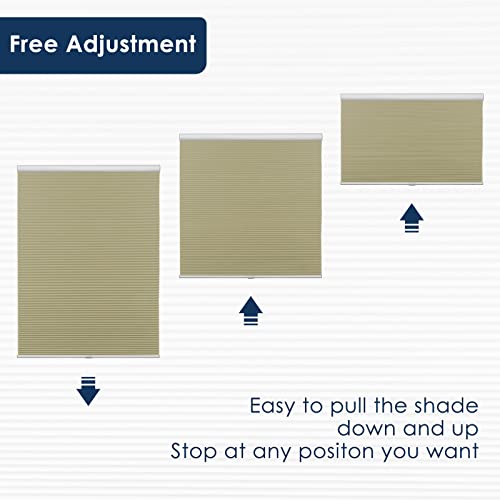 Pasoun Blackout Shades Cordless Blinds Cellular Fabric Blinds Honeycomb Uv Protection And Sound Insulation Window Shades For Home Kitchen Bedroom Office-Beige- 34" W X 76" H #TOP5