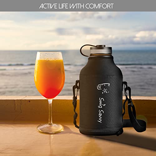 Swig Savvy Vacuum Insulated Stainless Steel Double Wall Wide Mouth Sports Water Bottle With Storage Sleeve, 64 Ounces, Orange #TOP5