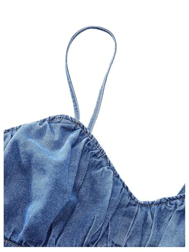 SweatyRocks Women's Plus Size Denim Dress Sleeveless Lace Up Backless Flared Ruffle Jean Dress3