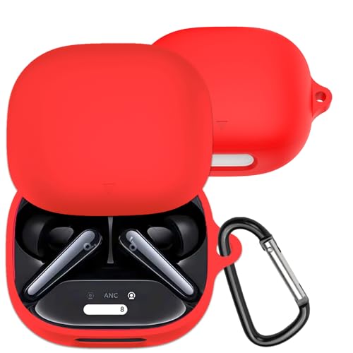 INIAYOH For Anker Soundcore Liberty 4 Pro 保護ケース Anker Soundcore Liberty 4 Pro ケース カラビナ付き 耐衝撃 超薄型 防水防塵 充電可能 落下防止(レッド)