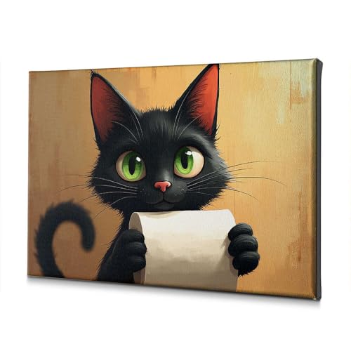 Tableau chat noir sur toile déco murale Pâques salon chambre 30x40cm