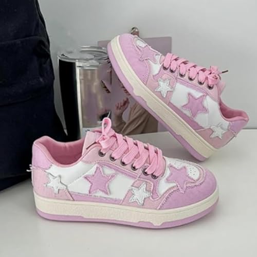 Cute Platform Star Sneakers for Women Walking Outdoor Color Blocking Patchwork Stars Denim Shoes2