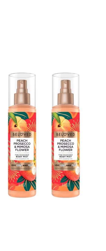 Beloved Women’s Peach Prosecco and Mimosa Flower Body Mist, Refreshing Fruity Floral Fragrance Spray, 8 fl oz, 2 Pack