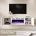 EROMMY 70'' Wall Mounted Floating TV Stand with 36'' Electric Fireplace, High Gloss Entertainment Center with Storage, 12 Flame Color Heater for TVs Up to 80'', All White TV Console for Living Room