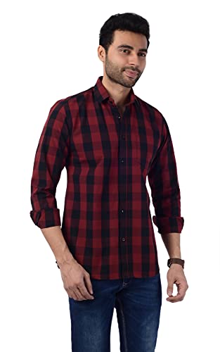 Image of FIFTH ANFOLD Mens Checkered Full Sleev Pure Cotton Spread Collar Shirt