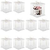 Cajas de pastel para regalos de tartas, 10 cajas transparentes para tartas con cinta, caja transparente para mascotas, cajas altas para tartas con tapa, cajas de embalaje para tartas de 7 x 7 x 8