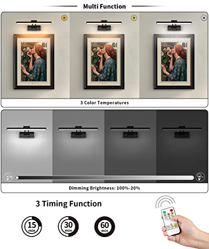 Jusheng Dimmable Black Picture Light Battery Operated 16'' Inch, Rechargeable Gallery Light With Swing Arm And Timer Function, Full Metal Wireless Painting Lights For Display, Artwork, Canvas #TOP1