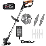 Electric Weed Wacker with 4000mAh Battery, Electric Brush Cutter, Brush Mower Cordless with Charger Blade