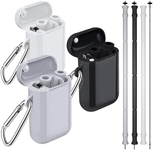 Silicone Reusable Straw - Comvin Collapsible Portable Drinking Straws with Travel Case & Clean Brush & Keychain for Smoothies Milk Hot & Cold Coffee, BPA Free for Kids Men 3 Pack Black White Gray