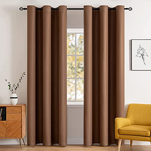 MIULEE Blackout Curtains for Bedroom Living Room Thermal Insulated Room Darkening Mocha Grommet Top Solid Light Blocking Drapery Set of 2 Window Panels 42 x 84 Inches, Cappuccino Brown