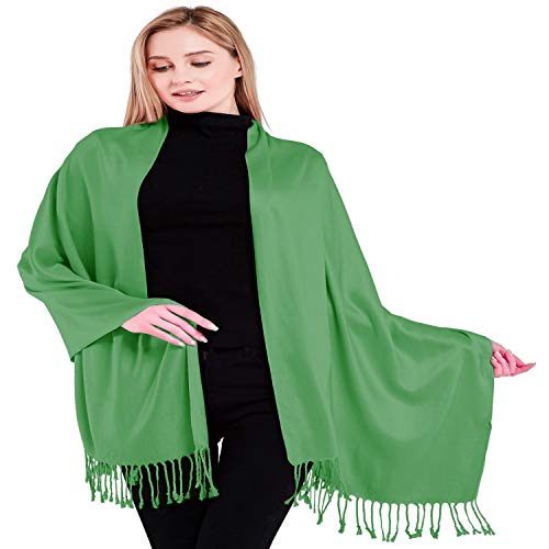 CJ Apparel Forest Green Solid Color Tassels Design Nepalese Shawl Seconds Scarf Wrap Stole Throw Head Wrap Pashmina Hand Made in Nepal New
