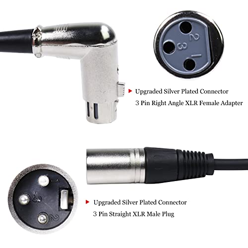 HBU 4 Feet Pack of 2 XLR Male to Right Angle Female Cable - 2pcs 4Ft. 3 Pin Balanced XLR Microphone Audio Patch Wire for Amplifier, Mixer, Studio or Podcast Recording