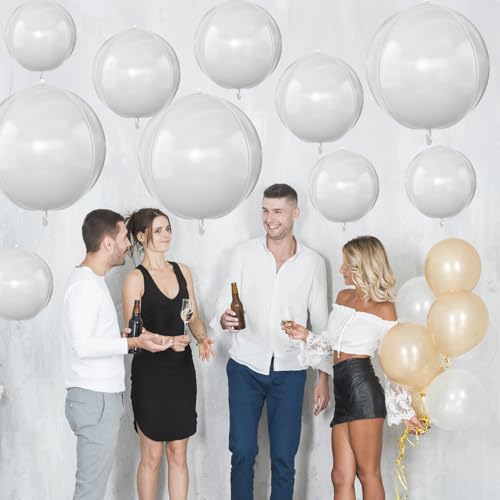 Image of 12PCS Matte White Round Foil Balloons 22 inch 15 inch 10 inch Large Mylar Balloons | White 4D Ball Balloons for Birthday Party, Graduation, Wedding, Christmas, New Year, Disco Prom, Baby Shower Party Decoration