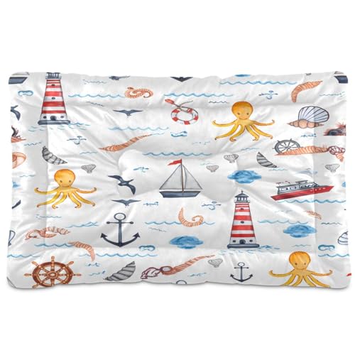 KEEPREAL Nautical Themed Pattern Dog Bed & Cat Bed for Small/Medium Pets, Ultra Soft Calming...