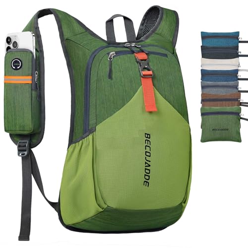 BECOJADDE 15L Small Hiking Backpack for Men Women Foldable Packable Back Pack Ultralight Hiking Daypack for Travel Camping Outdoor, Olive Green
