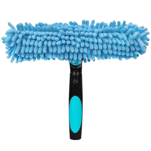 Cabezal de repuesto para escobilla de ventana, combo de limpiador de microfibra 2 en 1 y hoja de goma, compatible con poste de extensión, limpiador de ventanas reutilizable para vidrio, ducha, coche y