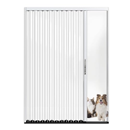 Interior Accordion Folding Door, No Drilling Retractable Sliding Doors with Lock, Customize Room Divider for Bathroom Closet Kitchen Patio, Aluminum Frame and Acrylic Panel