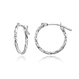 14K White Gold Very Tiny Small 12mm High Polished Twist Thin Lightweight Hoop Earrings for Men Women...