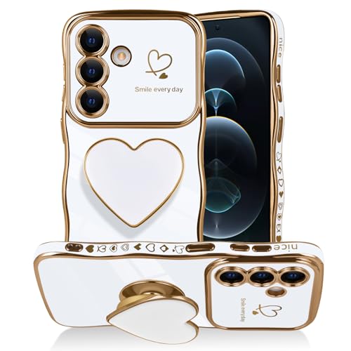 Coque Samsung S25 FE cadre de luxe blanc et vagues élégantes