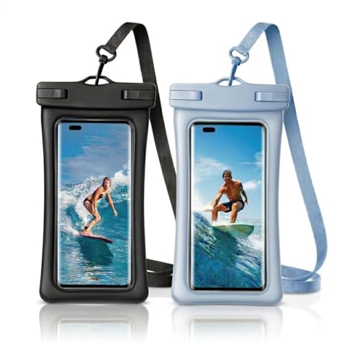 Image of JABU Waterproof Mobile Pouch for Rain Protection - Universal Underwater Phone Case for Swimming & Beach - Touch Sensitive IPX8 Mobile Cover for iPhone Samsung OnePlus - Black, Blue(2 Piece)