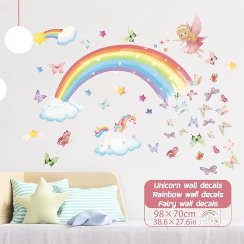 Vinilos decorativos unicornio arcoíris para habitación de niñas miniatura 3