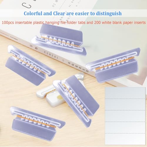 Abas de pasta de arquivo, abas de plástico inseríveis, abas de pasta suspensa, 100 peças de abas de