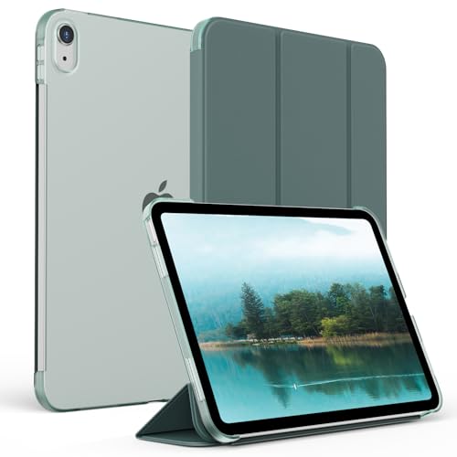 KenKe Case for iPad (A16) 11th Generation 11 Inch 2025, iPad 10th Generation 2022 10.9 Inch, Slim Trifold Stand Smart Case, Hard PC Translucent Back Shell Cover Without Pencil Holder, Dark Green