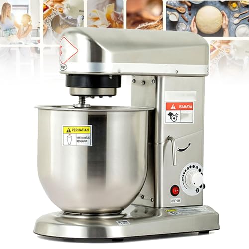 Baking Stand Mixer, 3 Speed Kitchen Mixer with Stainless Steel Mixing Bowl, Whisk, Dough Beater, 5L/7L/10L Commercial Food Stand Mixer Dough (Silver 7L)