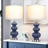 Cinyirong 26" Blue Table Lamp Set of 2 with Rotary Control, Ceramic Table Lamps Classic Beside Lamps Nightstand Lamp Modern Table Lamp for Living Room,LED Bulbs Included