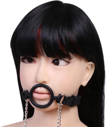 Image of Leather Restraints Ball Mouth Plug Open Mouth Gag O-Ring Gag Restraints, Adjustable Strap Bondage Harness Restraints for Adult Bondage Restraints Sex Play-Pink (BO7)