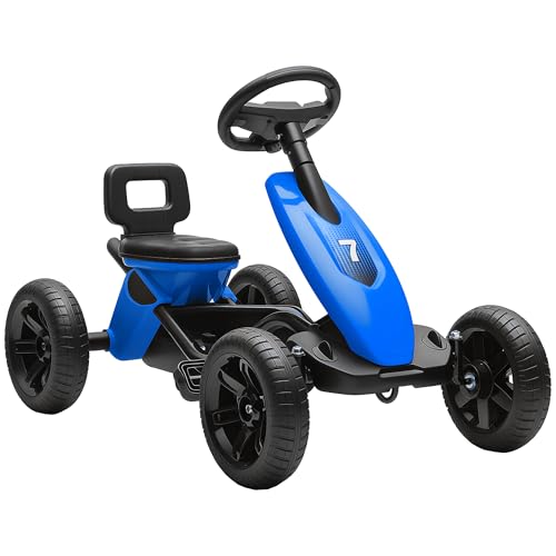 AIYAPLAY Go Kart a Pedales para niños, Coche de Carreras para niños con neumáticos EVA silenciosos, para 2-5 años, Azul