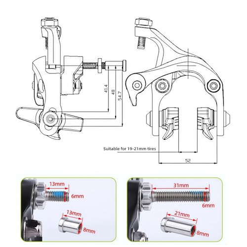 GUOFANG Fahrradbremssättel, Rennrad-Bremsenteile, Aluminium-Fahrradbremssätze, Felgenbremssätze, Doppelgelenk-Bremssättel, Doppelgelenk-C-Typ-Bremssättel (Vorderseite und Rückseite)