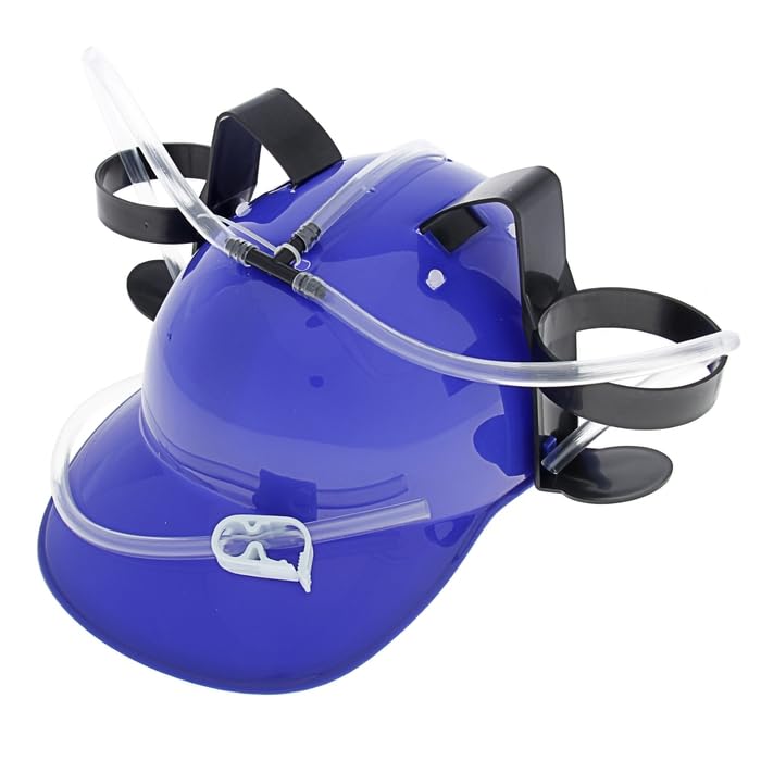 SZHXVIVISY Funny beer hat creative soda beer drinking helmet lazy drink drinking hat for sports events beer can holder cap with hose plsatic drinking helmet hands free party drink dispenser(Blue) - Image 4