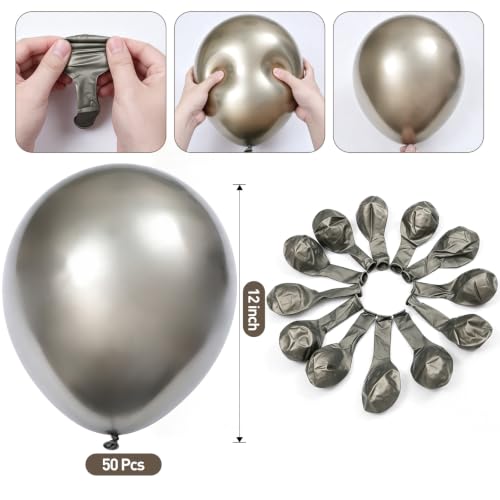 Image of KALOR 12 Inch Metallic Olive Green Balloons, 50 Pcs Latex Helium Metallic Balloons for Kid's Birthday Party, Baby Shower, Wedding, Graduate Party Decorations