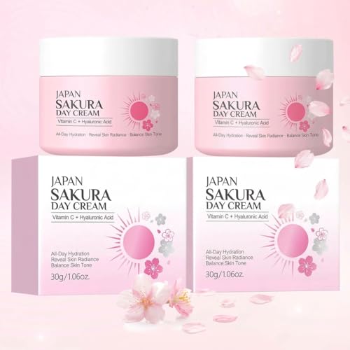 Lucoss Beauty 2Pcs Sakura Day Cream for Women Teen Girls, Anti Aging Skincare Face Moisturizer with Hyaluronic Acid & Vitamin C for Long-Lasting Hydration and Smooth Skin