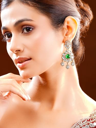 Image of Rubans Drop Earrings American Diamond Crystal Stylish Trendy Jewellery Gift for Women & Girls