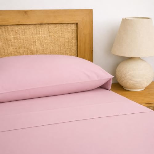 TRAMAS+ Sabanas 140x190 / 200cm 100% algodón, Suave y Traspirable, Juego de sábanas 4 Piezas, Sabana Bajera Ajustable, Encimera, 1 Funda de Almohada 155x45cm, Certificado Oeko Tex  (Cama 135, Malva)