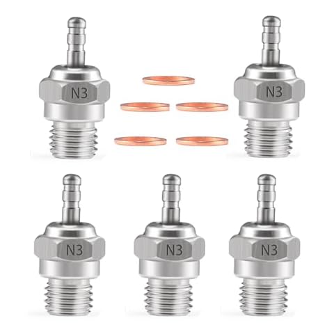 Shaluoman N3 Hot Spark Glow Plug for RC Nitro Engines Car Truck Buggy Pack of 5, Spark Plugs for Traxas T-maxx Kyosho HSP1 HPI Redcat, Powerful 70117 Nitro Engine Parts Replace OS 8 Cover