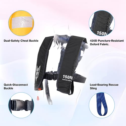 Image of Inflatable Life-Jacket for Adults| Life-Vest with Automatic /Manual Multifunctional Inflation-PFD| Lightweight & Compact Supports up to 300lbs for Kayaking Fishing Boating