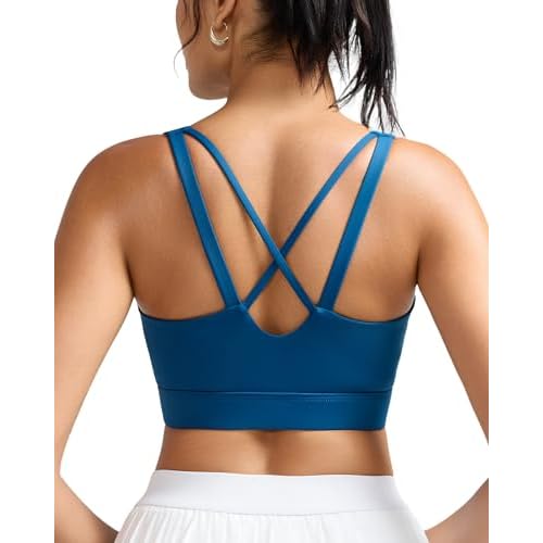 RUNNING GIRL High Impact Sports Bras for Women, High Support Running Sports Bra Moulded Cup Strappy Sports Bras U-nave Blue Medium