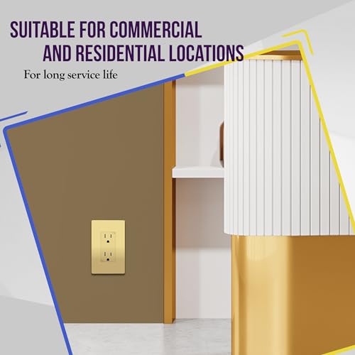 Image of ENERLITES Elite Series Decorator Receptacle Outlet Child Safe Tamper-Resistant, Self-Grounding, Residential Grade, 15A 125V, UL Listed, Wall Plate Included, 61501-TR-GDWP2P, Gold (2 Pack)