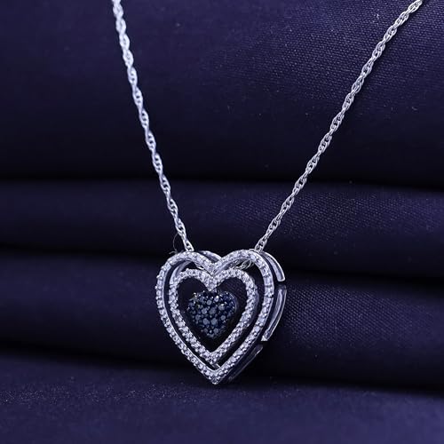 THE JEWEL ZONE Blue & White Natural Diamond Accent Double Frame Heart Pendant Necklace in 14K Gold Over Sterling Silver3