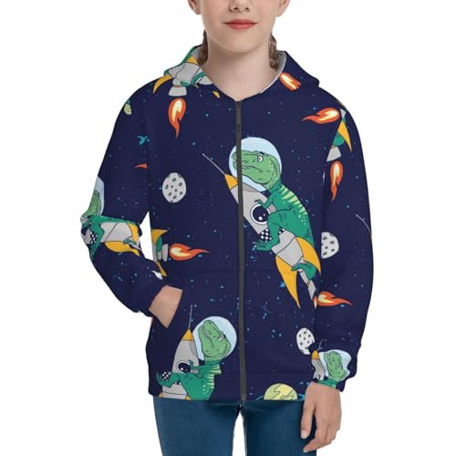 Astronaut Dinosaur and Space Kids Pullover Hoodies Boys Zip Up Sweatshirts Girls Athletic Clothes with Pocket3