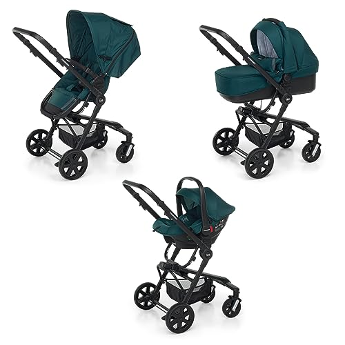 Foppapedretti Trio Up3 I-Size, Sistema Modulare Combinato per Bambini, Navicella Passeggino e Seggiolino auto I-Size, Comodo e Leggero, Maniglione e Poggiagambe Regolabili, conforme ECE R129, Foresta
