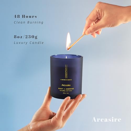 Arcasire Scented Candles Gifts for Women & Men, Mint & Jasmine Scented, 8oz Hand-Poured Natural Soy Wax, 48H Long-Burning, Luxury Candle Gift for Birthday, Wedding, Home, Spa, Yoga - Image 3