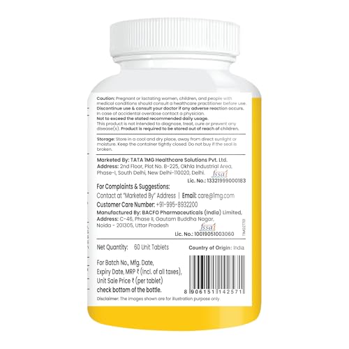 Image of TATA 1mg Veg Calcium & Vitamin D3 supplement with Zinc, Magnesium & Alfalfa | High absorption Malate form | 500mg Calcium & 400IU Vitamin D3 | For strong bones & joints | 60 veg tablets